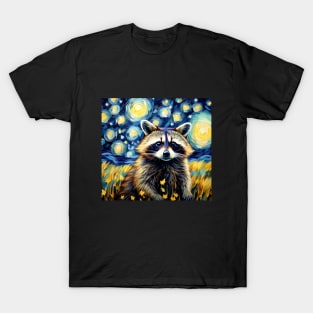 Raccoon in the Night with Stars T-Shirt